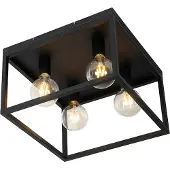 QAZQA Plafonnier industriel noir 40 cm 4 lumières - Cage