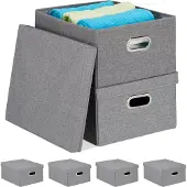 Relaxdays Lot de 6 boîtes de rangement, boîtes pliables avec couvercle, 25 litres chacune, dimensions : 20,5 x 34,5 x 42 cm, boîtes pliables, gris