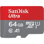 SanDisk Ultra microSD, 64 Go, MicroSDXC, classe 10, UHS-I, 120 Mo/s, gris, rouge