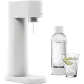 MySoda - Woody Sparkling Water Maker & Sparkler - 1 litre - Mécanisme silencieux et système Quick-Lock - Sans bouteille de CO2 - Bois composite blanc