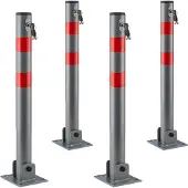 Relaxdays 4 poteaux de barrière ronds, barrière de parking rabattable, avec bandes de signalisation, 3 clés, H x l x P : 65 x 15 x 13 cm, anthracite-rouge