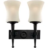 Searchlight Cartwheel Applique 2 feux noir fer forgé Scavo verre