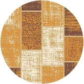 FRAAI Tapis patchwork rond | Spring Jaune Ocre/Taupe | Ø 120cm | Jaune | Rond | Tapis