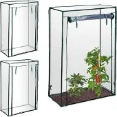 Relaxdays 3 serres à tomates, pour le jardin ou le balcon, serre à tomates en film plastique, HBT 150 x 100 x 50 cm, acier, film PVC, transparent