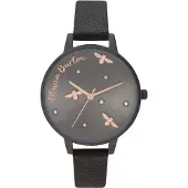 Olivia Burton Montre femme - - OB16PQ02 - Cuir noir - Cadran 34 mm - Mouvement à quartz