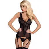Obsessive - Ensemble soutien-gorge brodé et string - noir - L/XL