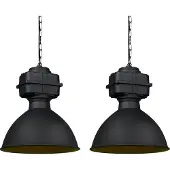 QAZQA Lot de 2 lampes suspendues industrielles petites noir mat - Sicko