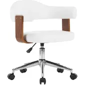 vidaXL Chaise de bureau pivotante Blanc Bois courbé et similicuir