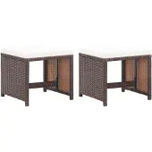 vidaXL Tabouret de jardin 2 pièces avec coussin d'assise Poly rotin brun