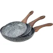 KINGHOFF lot de 3 poeles 20cm 24cm 28cm Granit Wood KH1030