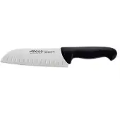 Arcos Couteau Santoku couleur - Prof 290625 avec des poches de nitrum en acier inoxydable et ergonomique en polypropylène noir mangue et 18 cm de lame, vitrine.