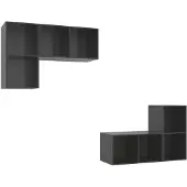 vidaXL Armoires murales TV 4 pcs. Gris brillant Matériau dérivé du bois