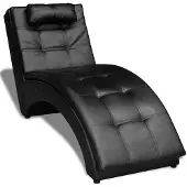vidaXL Chaise longue avec coussin Noir Similicuir