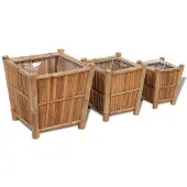 vidaXL Lits surélevés en bambou avec doublure en nylon 3 pcs