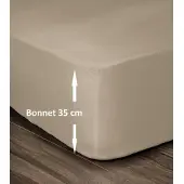 Lovely Home Drap Housse 100% Coton 180x200cm - Bonnet 35cm - Beige