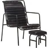 vidaXL Fauteuil de relaxation avec repose-pieds Noir cuir véritable