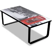 vidaXL Table basse avec plateau en verre Impression de la cabine téléphonique
