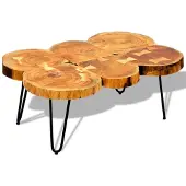 vidaXL Table basse 35 cm 6 rondelles d'arbre en bois massif d'acacia
