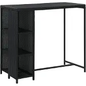 vidaXL Table de bar avec étagère noire 120x60x110 cm Poly rotin
