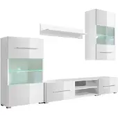 vidaXL Meuble-paroi en cinq parties Armoire TV avec éclairage LED Blanc