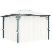 vidaXL Pavillon avec rideaux 300 x 300 cm Crème Aluminium