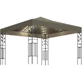 vidaXL Pavillon avec guirlande lumineuse LED 3x3 m Taupe Tissu