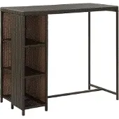 vidaXL Table de bar avec étagère Marron 120x60x110 cm Poly rotin