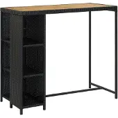 vidaXL Table de bar avec étagère noire 120x60x110 cm Poly rotin