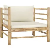 vidaXL Canapé de jardin avec coussins blanc crème Bambou