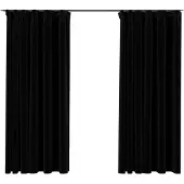 vidaXL Rideaux occultants aspect lin avec crochets 2pcs Noir 140x175cm