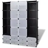 vidaXL Armoire modulaire avec 18 compartiments noir/blanc 37x146x180,5cm