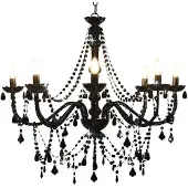 vidaXL Lustre à perles Noir 8 ampoules E14
