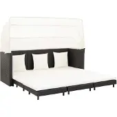 vidaXL Canapé-lit extensible 3 places avec toit Poly rotin noir