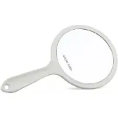 Uniq Miroir à main double face , rond, blanc - Miroir de maquillage avec grossissement x2 et vue normale, diamètre 14 cm