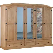 Ebuy24 New Mexico Armoire 5 portes avec 3 portes miroirs, 2 portes lambrissées et 3 tiroirs, délavés, cirés.