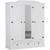 Ebuy24 New Mexico Armoire 3 portes avec une porte miroir, 2 portes lambrissées et 3 tiroirs, en blanc ciré.