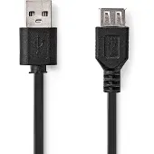 Nedis Câble USB - USB 2.0 - USB-A mâle - USB-A femelle - 480 Mbps - Nickelé - 3,00 m - Rond - PVC - Noir - Boîte noire
