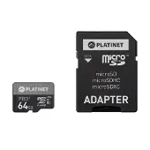 Platinet PMMSDX64UIII carte mémoire MicroSDXC UHS-III (64 Go, microSDXC, U3, UHS-III), Carte mémoire, Noir