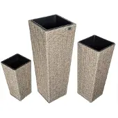 Casaria Set de 3 pots de fleurs crême résine tressée