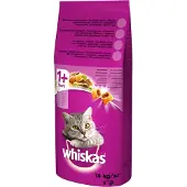 Whiskas Adult 14kg de nourriture sèche avec du poulet délicieux + Adult 12x400g de nourriture humide avec du poulet en gelée
