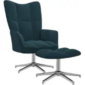 vidaXL Fauteuil relax avec pouf Bleu velours