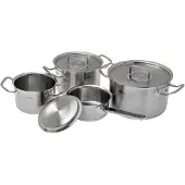Fissler Original-Profi Collection / Set de casseroles en acier inoxydable, 4 pièces, Casseroles avec couvercle en métal (3 casseroles, 1 marmite sans couvercle) - Induction