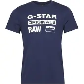 G-Star T-Shirt 'Graphic 8' bleu foncé / blanc