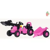 Rolly Toys Ki-Tracteur rose avec chargeur et remorque