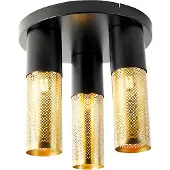 QAZQA Plafonnier industriel noir avec or rond 3 lumières - Raspi