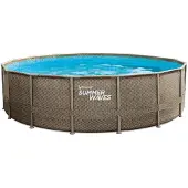 Summer Waves Piscine hors sol tubulaire ronde Premium effet tressé 488 x 122 cm, avec filtre à sable, échelle, tapis de sol, bâche de couverture et kit d’entretien