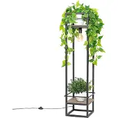 QAZQA Lampadaire industriel noir avec bois - Cage Rack