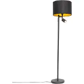 QAZQA Lampadaire noir avec intérieur doré et liseuse - Jelena
