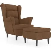 vidaXL Fauteuil à oreilles avec tabouret marron velours