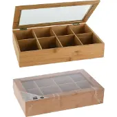 Koopman International Boîte à thé avec 8 compartiments bambou
